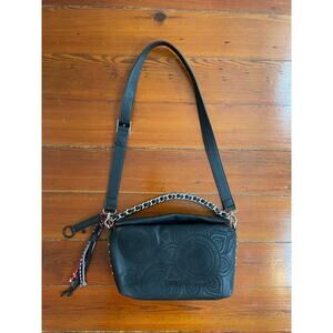Desigual Black Embossed Mandala Chain Crossbody Shoulder Bag Tassel Boho